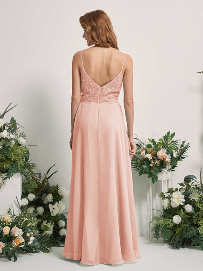 Carlyna Gail A-Line Pearl Pink Beaded Bridesmaid Dress Maxi Sleeveless V-Neck Dress Back View #color_pearl-pink