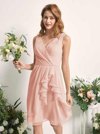 Carlyna Alisha A-Line Pearl Pink Bridesmaid Dress Knee-Length Sleeveless V-Neck Dress Side View 2 #color_pearl-pink