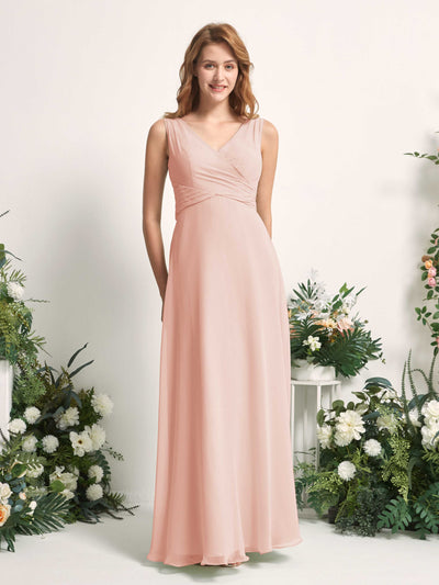Carlyna June A-Line Pearl Pink Bridesmaid Dress Maxi Sleeveless V-Neck Dress #color_pearl-pink