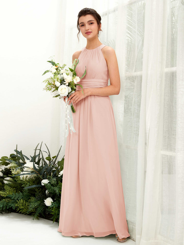 A-line Round Sleeveless Chiffon Bridesmaid Dress - Pearl Pink (81221508)