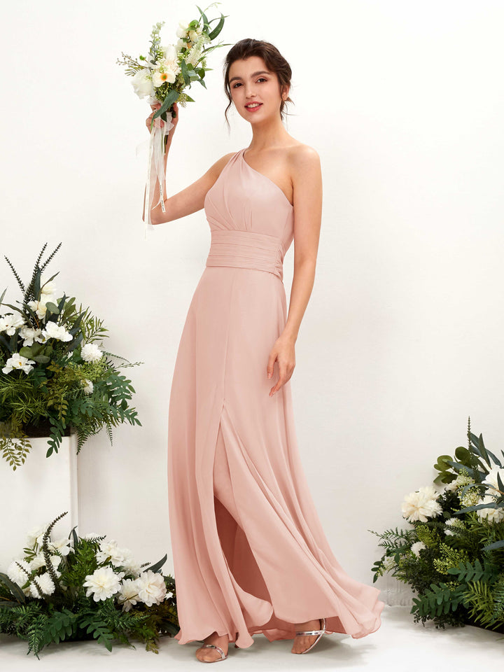 A-line One Shoulder Sleeveless Bridesmaid Dress - Pearl Pink (81224708)
