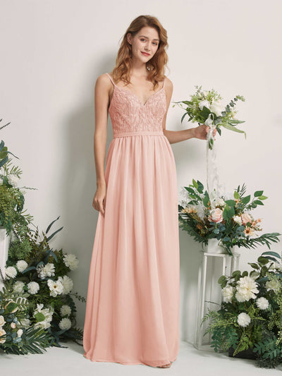 Carlyna Alexandra A-Line Pearl Pink Beaded Bridesmaid Dress Maxi Sleeveless V-Neck Dress Front View #color_pearl-pink