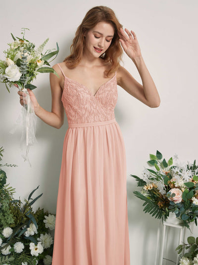Carlyna Alexandra A-Line Pearl Pink Beaded Bridesmaid Dress Maxi Sleeveless V-Neck Dress Side View 2 #color_pearl-pink
