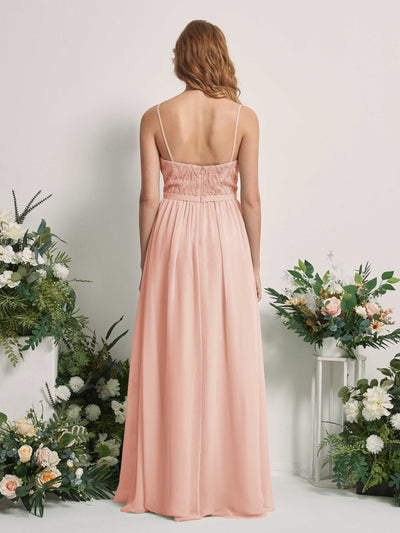 Carlyna Alexandra A-Line Pearl Pink Beaded Bridesmaid Dress Maxi Sleeveless V-Neck Dress Back View #color_pearl-pink