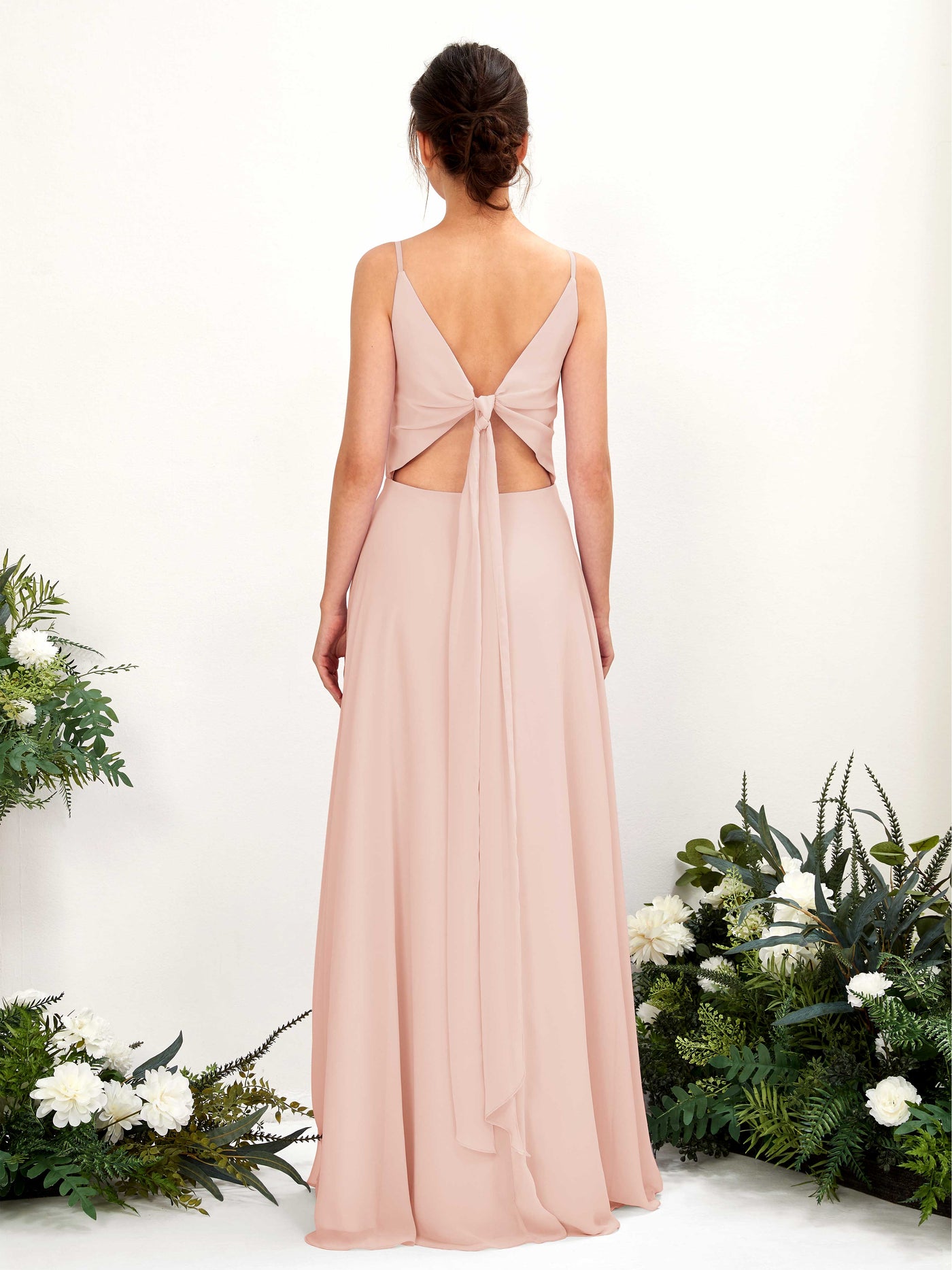 A-line Spaghetti-straps V-neck Sleeveless Chiffon Bridesmaid Dress - Pearl Pink (81220608)#color_pearl-pink