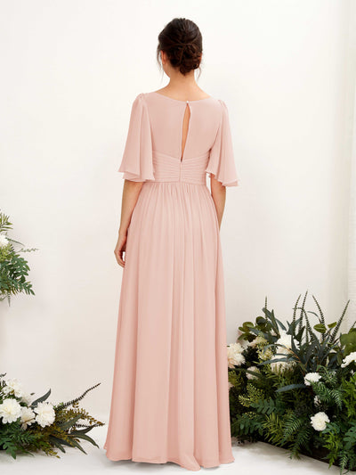 Carlyna Odette A-Line Pearl Pink Bridesmaid Dress Maxi Short Sleeve V-Neck Dress #color_pearl-pink