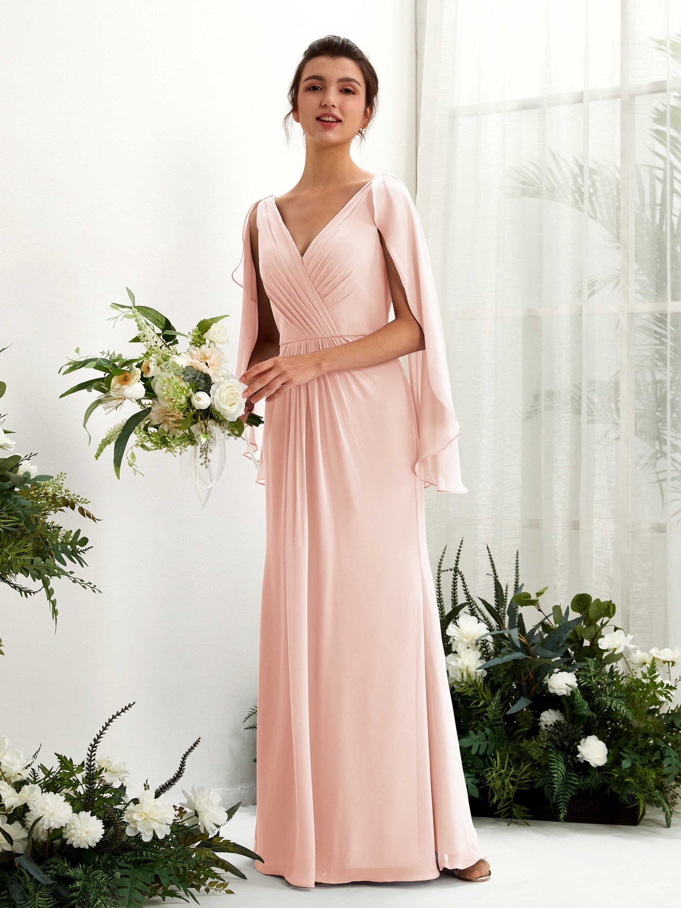 A-line V-neck Chiffon Bridesmaid Dress - Pearl Pink (80220108)#color_pearl-pink