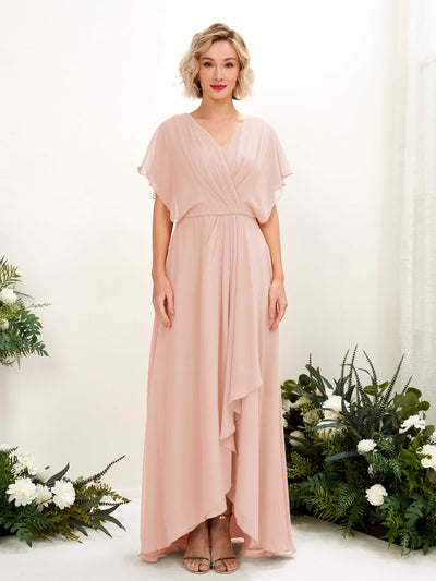 Carlyna Soleil A-Line Pearl Pink Bridesmaid Dress Maxi Short Sleeve V-Neck Dress #color_pearl-pink