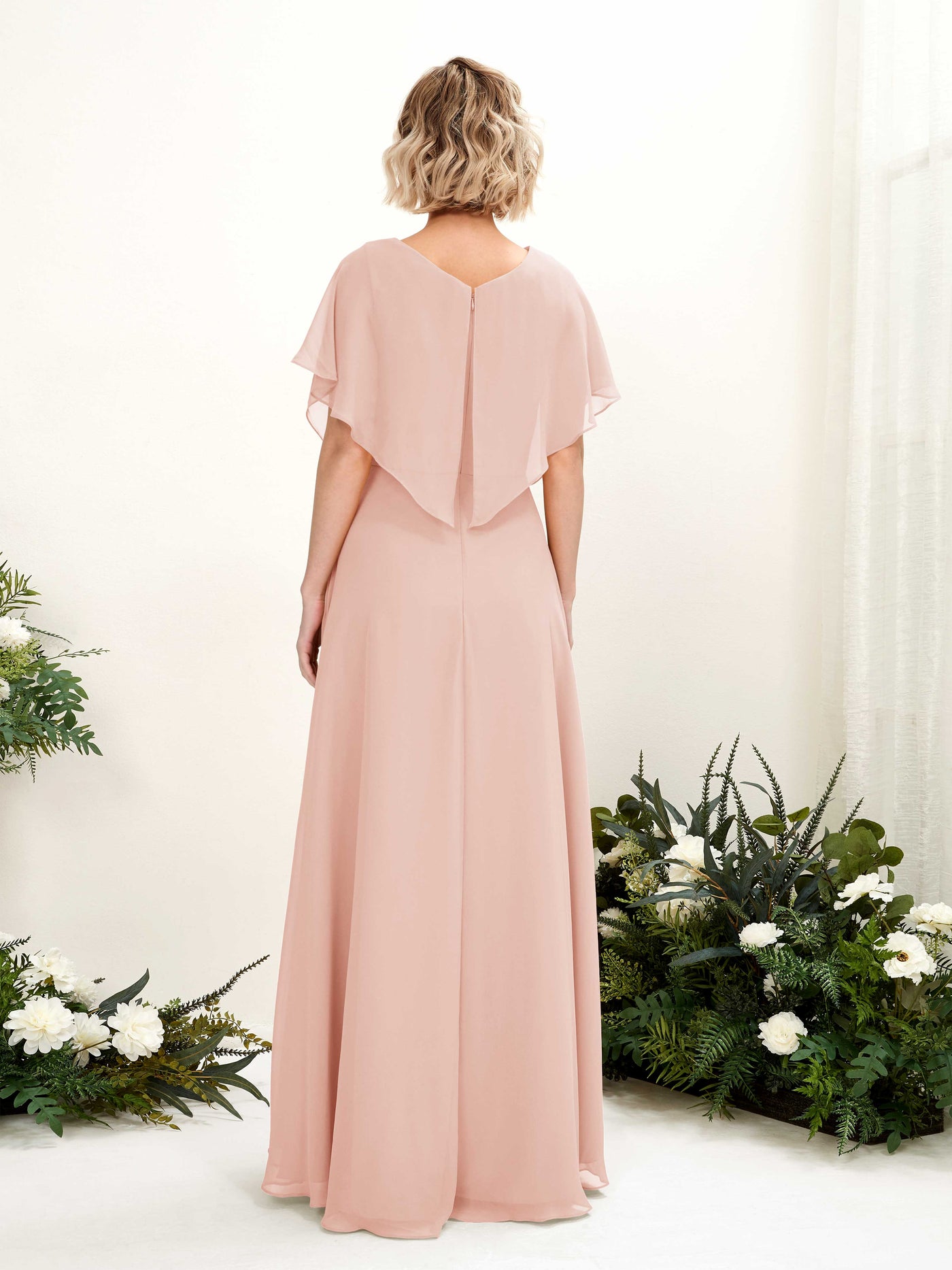 A-line V-neck Short Sleeves Chiffon Bridesmaid Dress - Pearl Pink (81222108)#color_pearl-pink