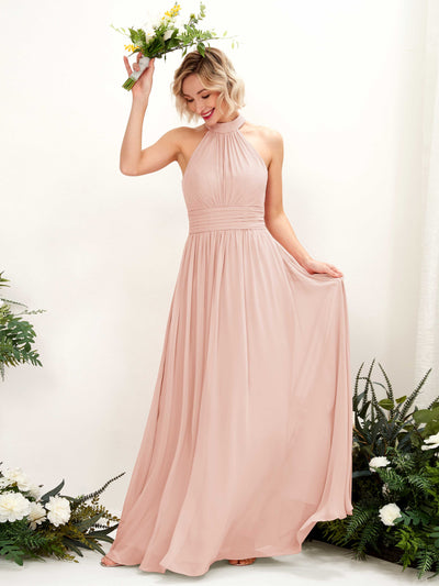 Carlyna Hilda A-Line Pearl Pink Bridesmaid Dress Maxi Sleeveless Round Neck Dress Front View #color_pearl-pink
