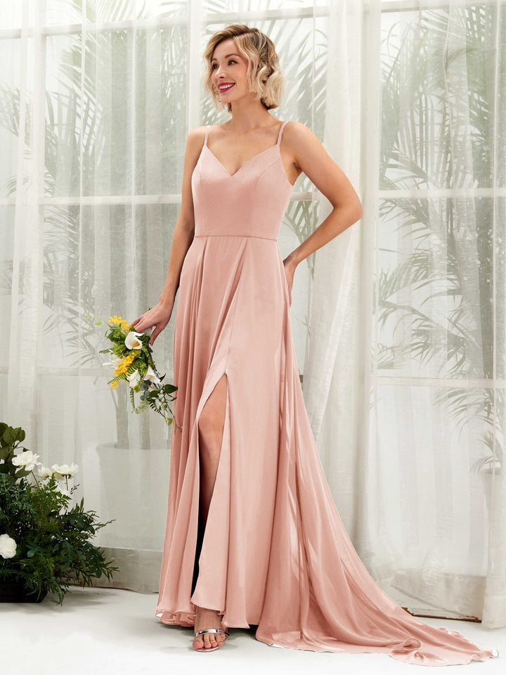 Ball Gown V-neck Sleeveless Bridesmaid Dress - Pearl Pink (81224108)