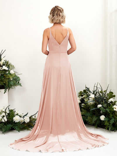 Carlyna Mana A-Line Pearl Pink Bridesmaid Dress Maxi Sleeveless V-Neck Dress #color_pearl-pink