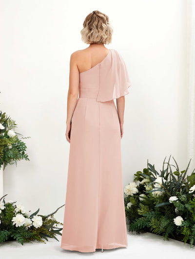 Carlyna Brook A-Line Pearl Pink Bridesmaid Dress Maxi Sleeveless One Shoulder Dress Back View #color_pearl-pink