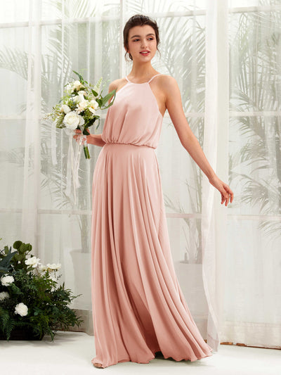 Carlyna Alva A-Line Pearl Pink Bridesmaid Dress Maxi Sleeveless Halter Dress Front View #color_pearl-pink