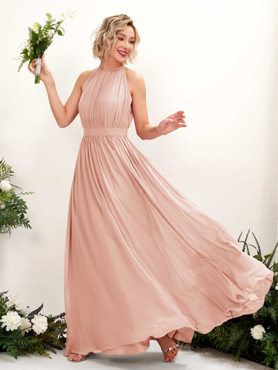 Carlyna Eden A-Line Pearl Pink Bridesmaid Dress Maxi Sleeveless Round Neck Dress Front View #color_pearl-pink