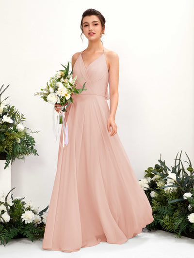Carlyna Launo A-Line Pearl Pink Bridesmaid Dress Maxi Sleeveless V-Neck Dress #color_pearl-pink