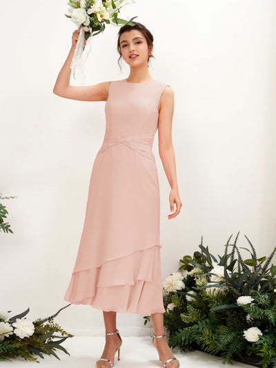 Carlyna Raina Mermaid Pearl Pink Bridesmaid Dress Midi Sleeveless Round Neck Dress #color_pearl-pink