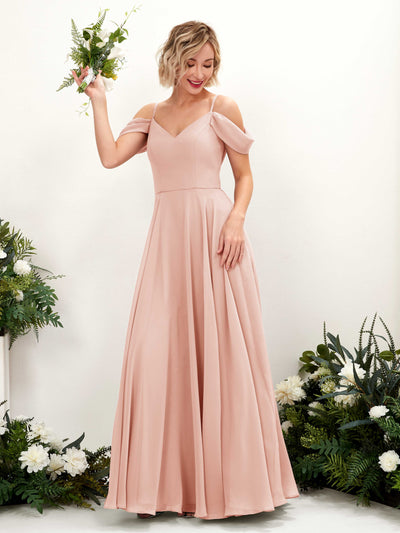 Carlyna Kauku A-Line Pearl Pink Bridesmaid Dress Maxi Sleeveless V-Neck Dress #color_pearl-pink