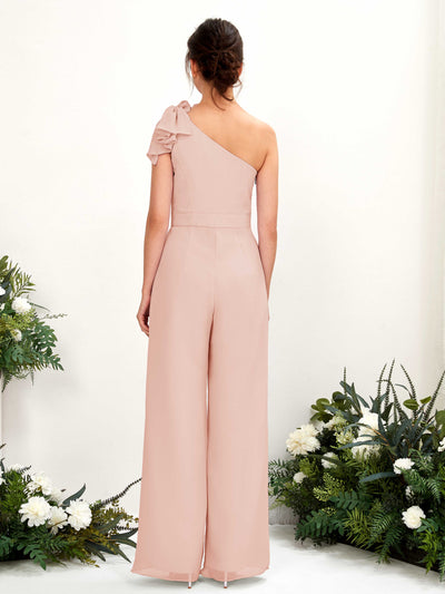 Carlyna Jasmine Jumpsuit Pearl Pink Bridesmaid Dress Maxi Sleeveless One Shoulder Dress Back View #color_pearl-pink