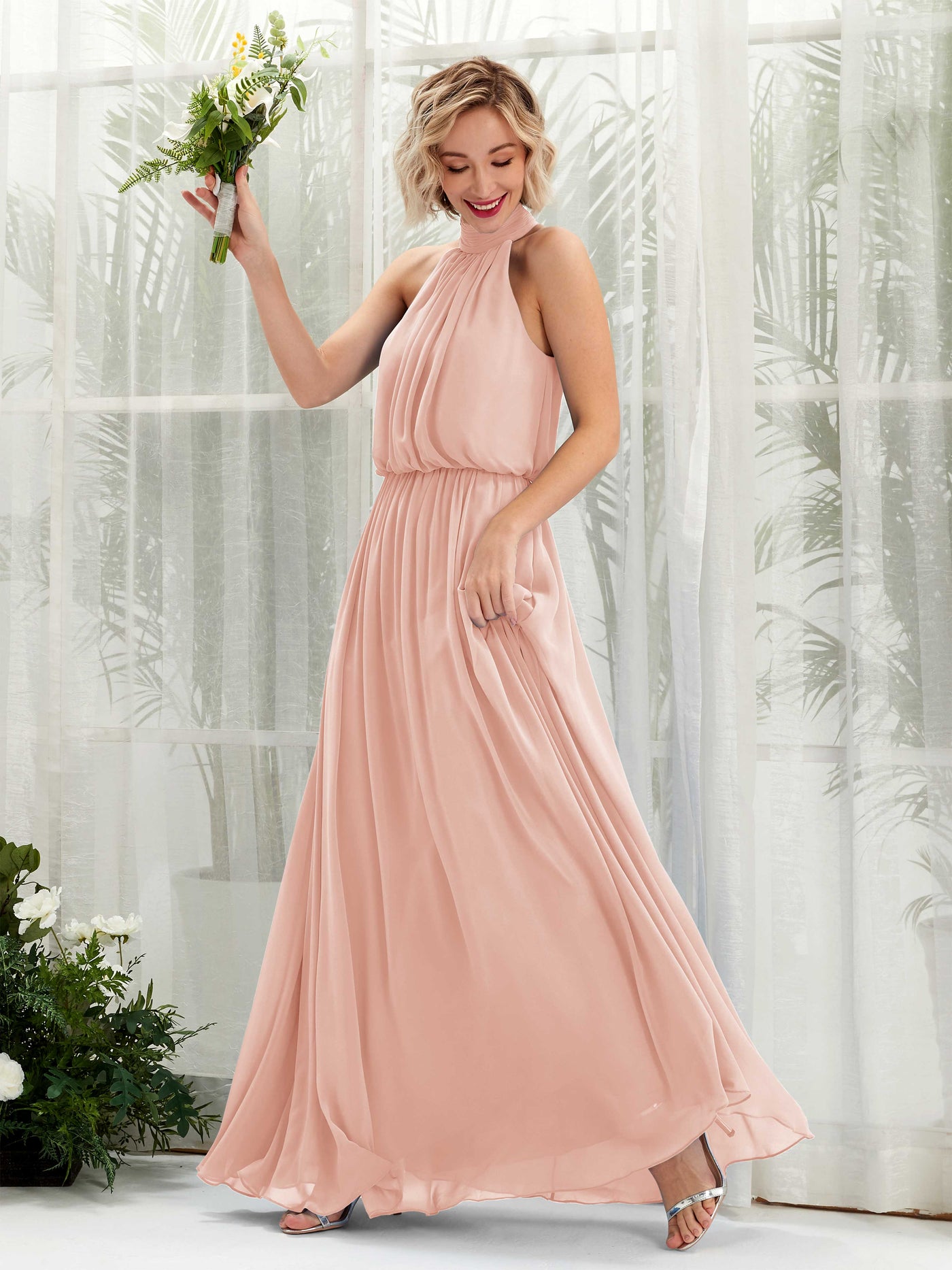 Halter Sleeveless Chiffon Bridesmaid Dress - Pearl Pink (81222908)#color_pearl-pink