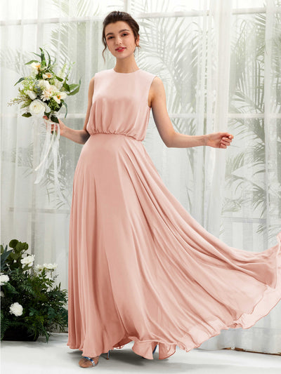 Carlyna Alma A-Line Pearl Pink Bridesmaid Dress Maxi Sleeveless Round Neck Dress Front View #color_pearl-pink
