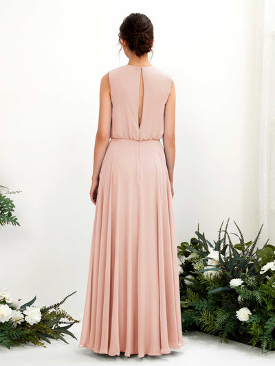 Carlyna Alma A-Line Pearl Pink Bridesmaid Dress Maxi Sleeveless Round Neck Dress Back View #color_pearl-pink