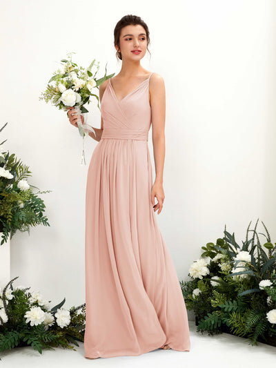 Carlyna Dira A-Line Pearl Pink Bridesmaid Dress Maxi Sleeveless V-Neck Dress Front View #color_pearl-pink