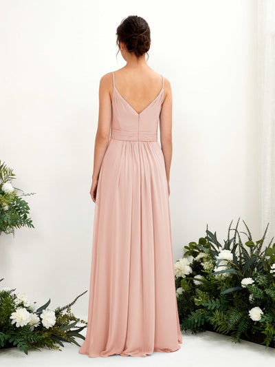 Carlyna Dira A-Line Pearl Pink Bridesmaid Dress Maxi Sleeveless V-Neck Dress Back View #color_pearl-pink