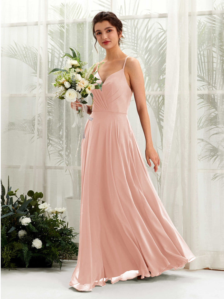 Spaghetti-straps V-neck Sleeveless Bridesmaid Dress - Pearl Pink (81224208)