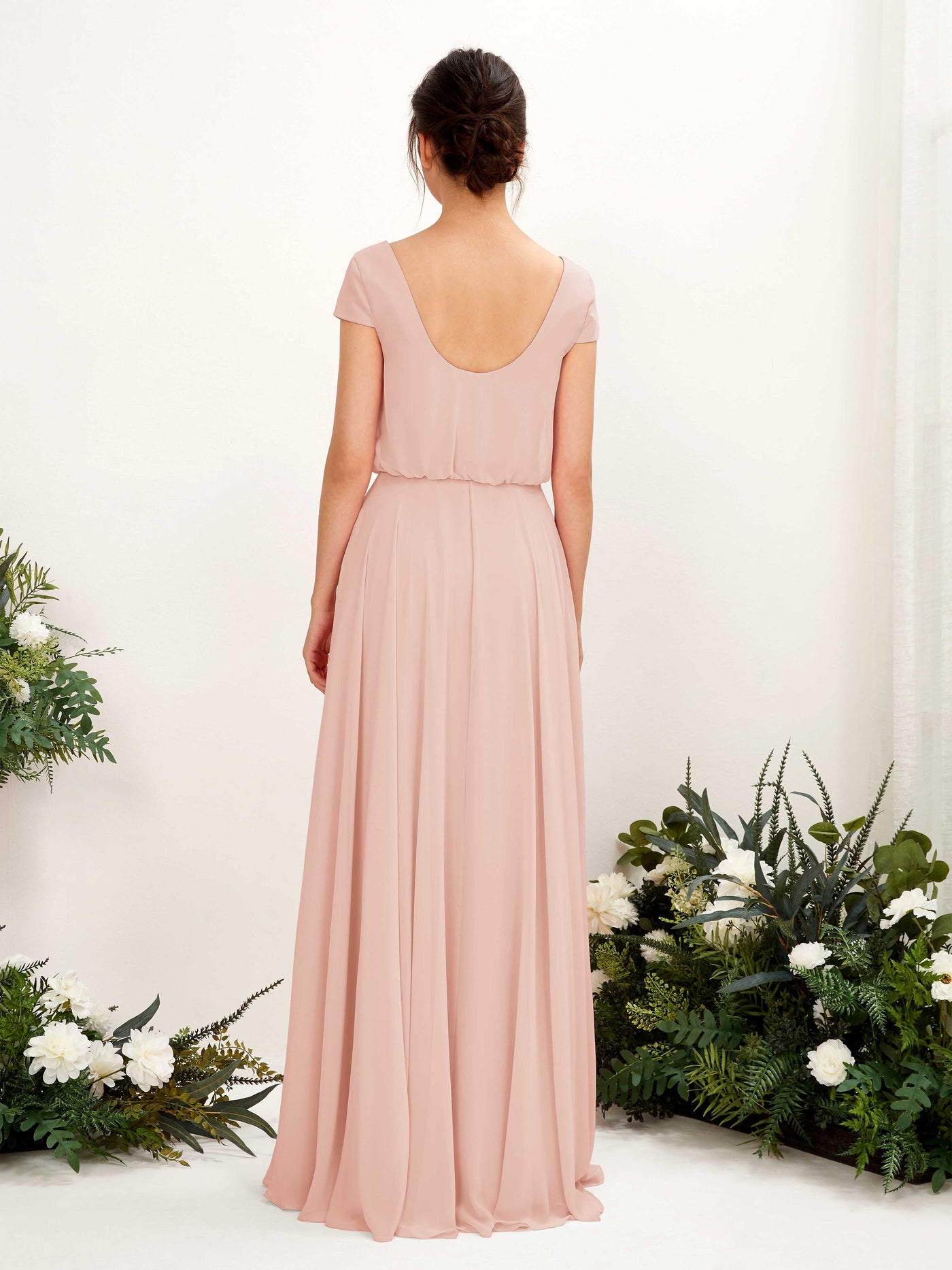 V-neck Cap Sleeves Chiffon Bridesmaid Dress - Pearl Pink (81221808)#color_pearl-pink