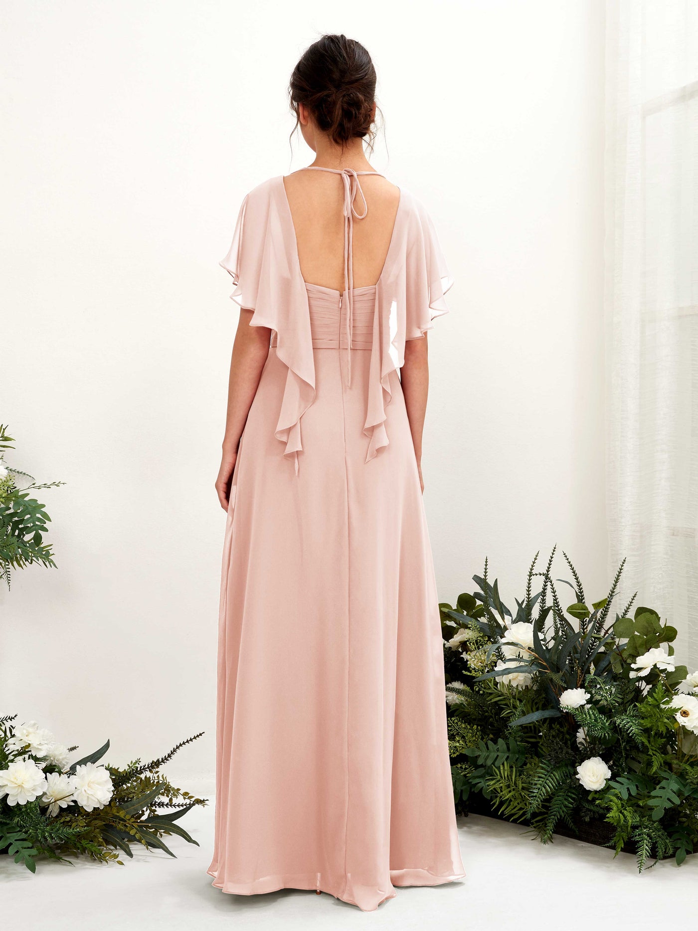 V-neck Short Sleeves Chiffon Bridesmaid Dress - Pearl Pink (81226108)#color_pearl-pink