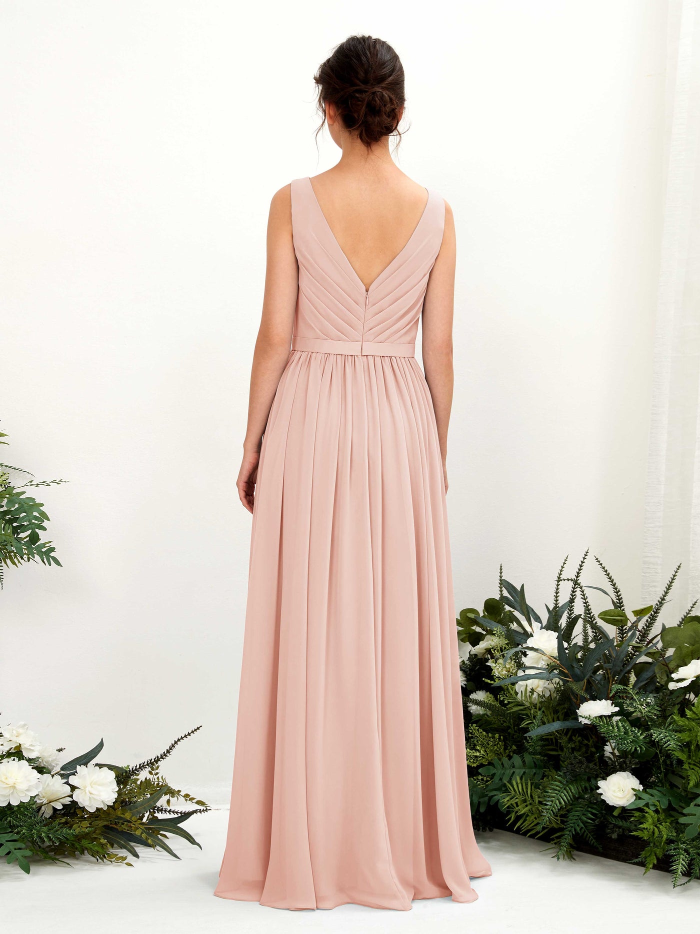 V-neck Sleeveless Chiffon Bridesmaid Dress - Pearl Pink (81223608)#color_pearl-pink