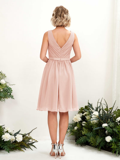 Carlyna Natasha A-Line Pearl Pink Bridesmaid Dress Knee-Length Sleeveless V-Neck Dress #color_pearl-pink