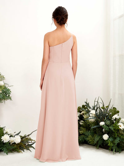 Carlyna Crystal A-Line Pearl Pink Bridesmaid Dress Maxi Sleeveless One Shoulder Dress Back View #color_pearl-pink
