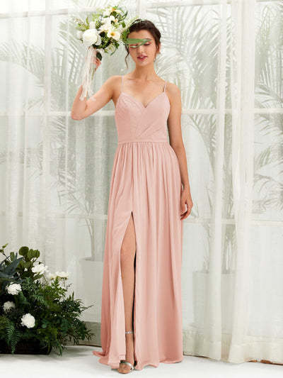 Carlyna Angela A-Line Pearl Pink Bridesmaid Dress Maxi Sleeveless V-Neck Dress Front View #color_pearl-pink