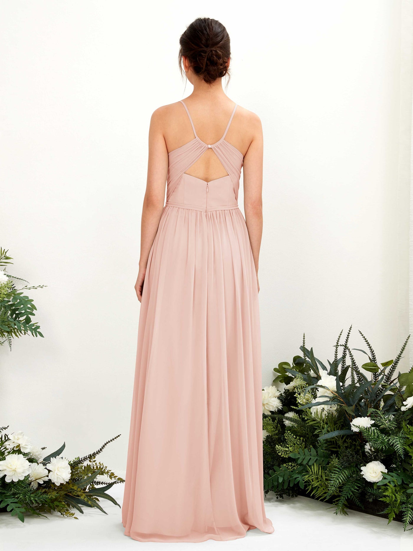 Spaghetti-straps V-neck Chiffon Bridesmaid Dress - Pearl Pink (81221408)#color_pearl-pink