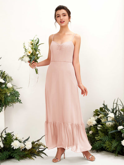 Carlyna Delia Sheath Pearl Pink Bridesmaid Dress Maxi Sleeveless Spaghetti Strap Dress Front View #color_pearl-pink