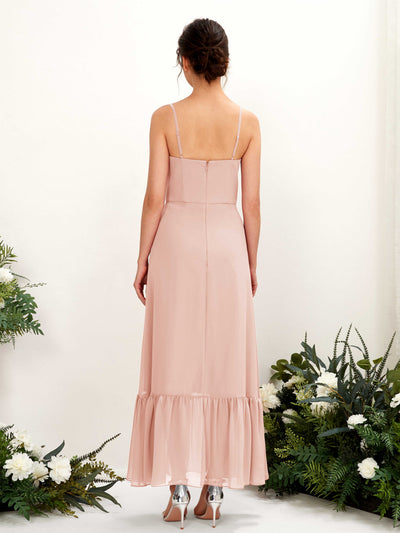 Carlyna Delia Sheath Pearl Pink Bridesmaid Dress Maxi Sleeveless Spaghetti Strap Dress Back View #color_pearl-pink