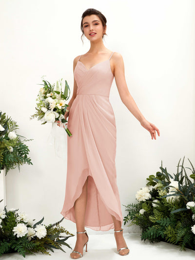 Carlyna Liliane Sheath Pearl Pink Bridesmaid Dress Midi Sleeveless V-Neck Dress #color_pearl-pink