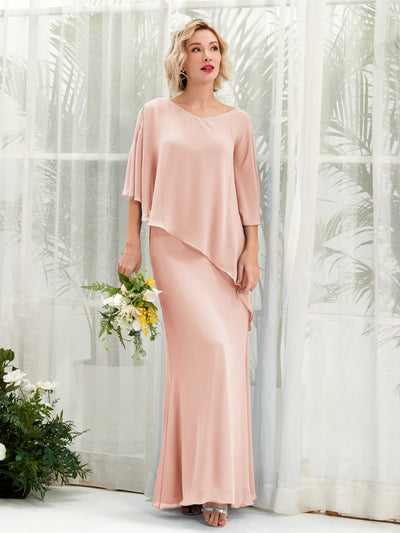 Carlyna Violaine A-Line Pearl Pink Bridesmaid Dress Maxi Three Quarter Sleeve V-Neck Dress #color_pearl-pink
