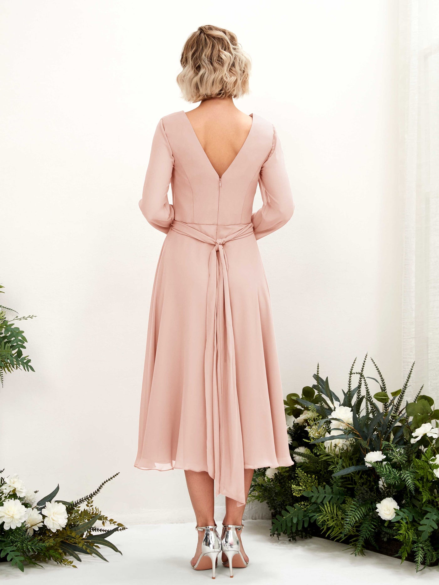V-neck Long Sleeves Chiffon Bridesmaid Dress - Pearl Pink (81223308)#color_pearl-pink