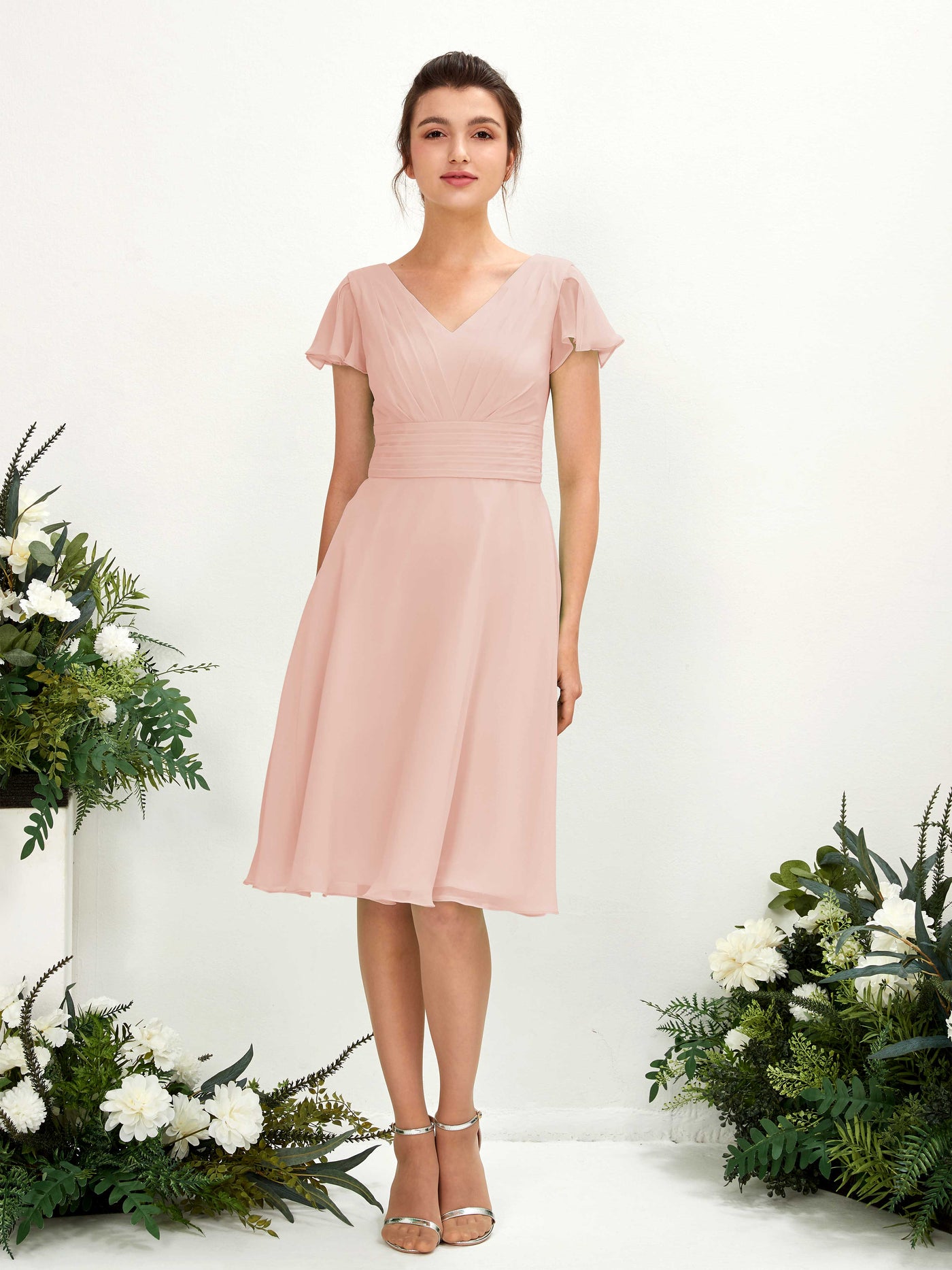 V-neck Short Sleeves Chiffon Bridesmaid Dress - Pearl Pink (81220208)#color_pearl-pink