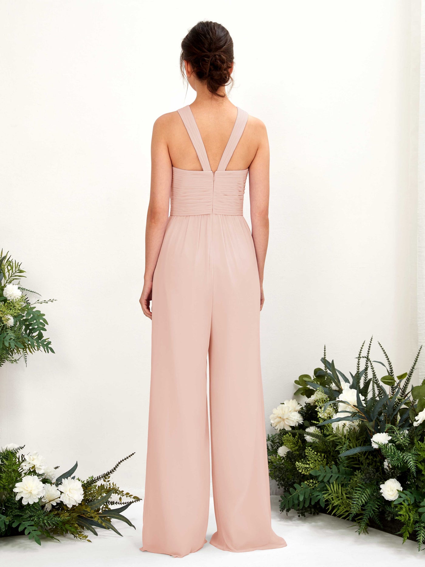 V-neck Sleeveless Chiffon Bridesmaid Dress Wide-Leg Jumpsuit - Pearl Pink (81220708)#color_pearl-pink