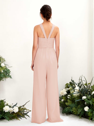 Carlyna Hilona Jumpsuit Pearl Pink Bridesmaid Dress Maxi Sleeveless V-Neck Dress Back View #color_pearl-pink