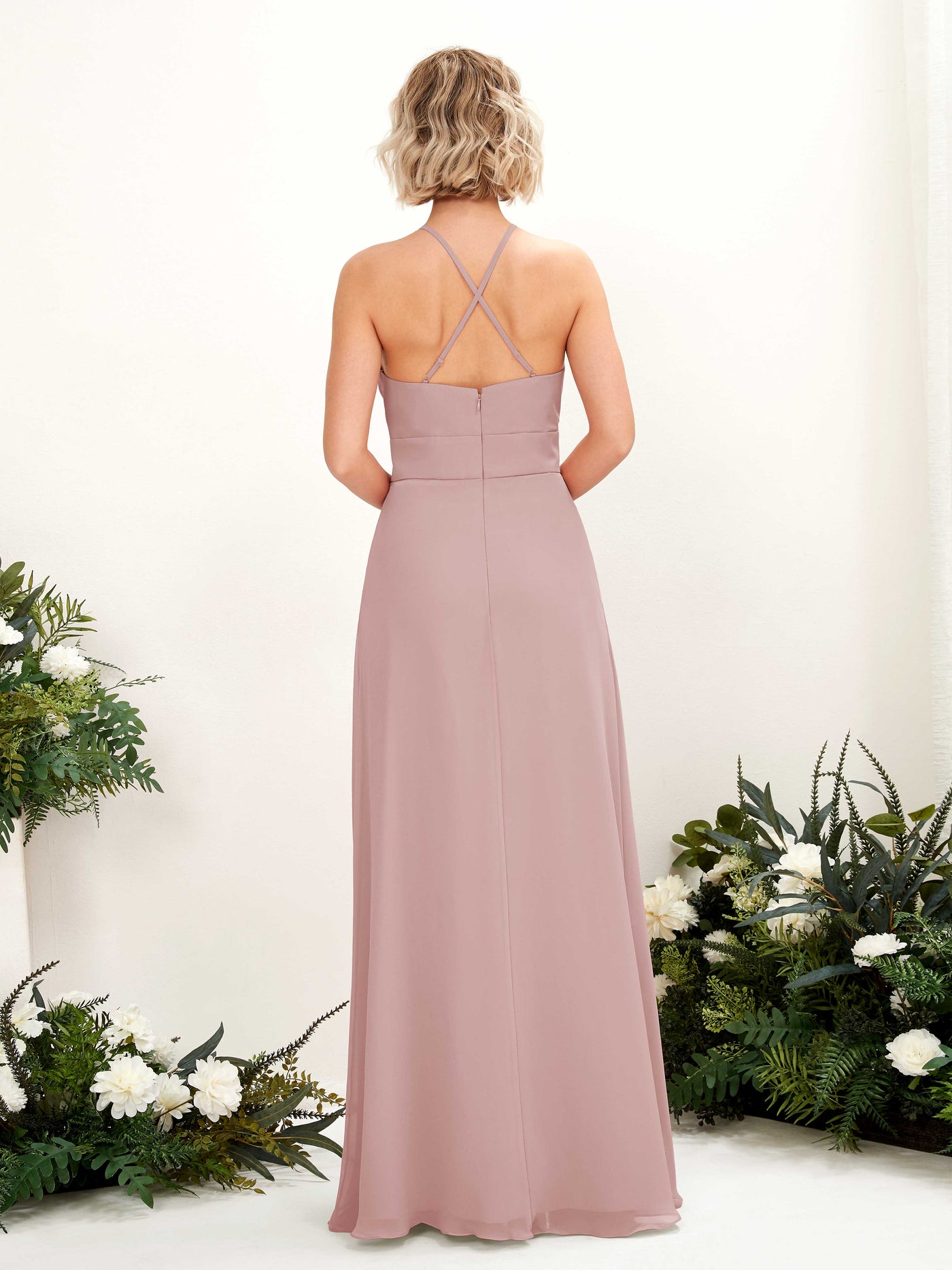 A-line Ball Gown Halter Spaghetti-straps Sleeveless Bridesmaid Dress - Dusty Rose (81225209)#color_dusty-rose