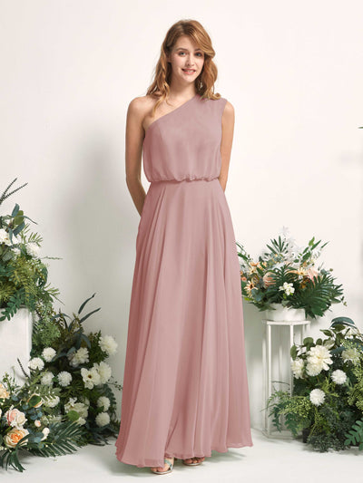 Carlyna Cecily A-Line Dusty Rose Bridesmaid Dress Maxi Sleeveless One Shoulder Dress Front View #color_dusty-rose