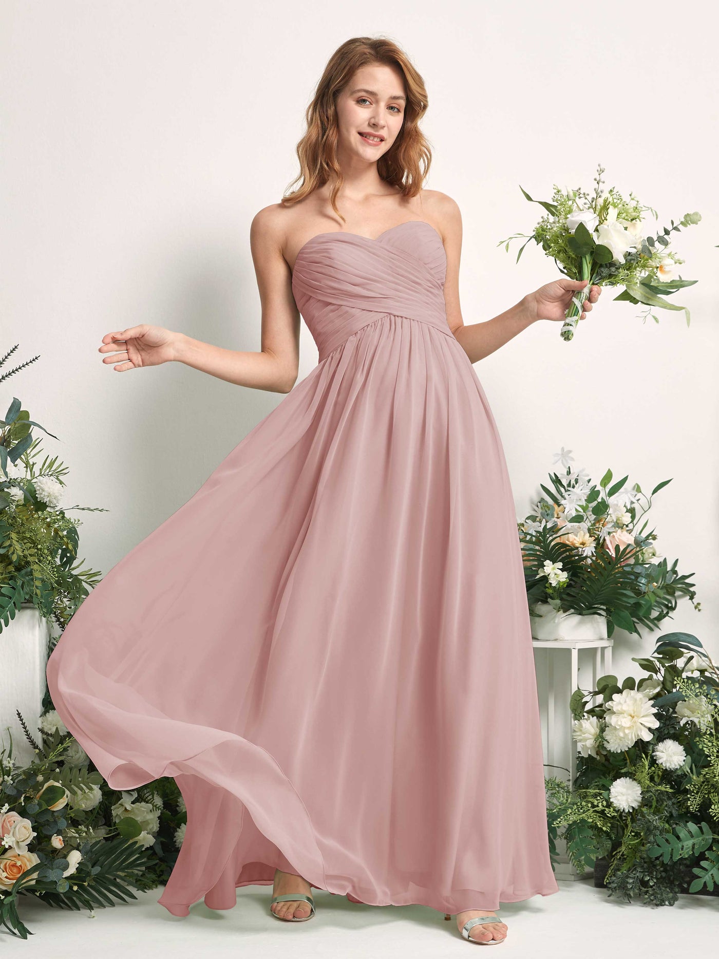 Bridesmaid Dress A-line Chiffon Sweetheart Full Length Sleeveless Wedding Party Dress - Dusty Rose (81226909)#color_dusty-rose
