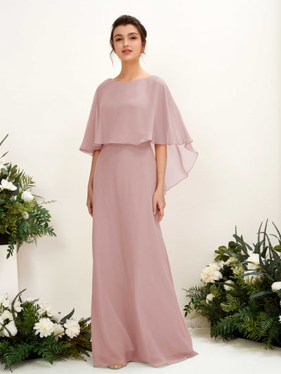 Carlyna Savin Sheath Dusty Rose Bridesmaid Dress Maxi Cap Sleeve Boat Neck Dress #color_dusty-rose