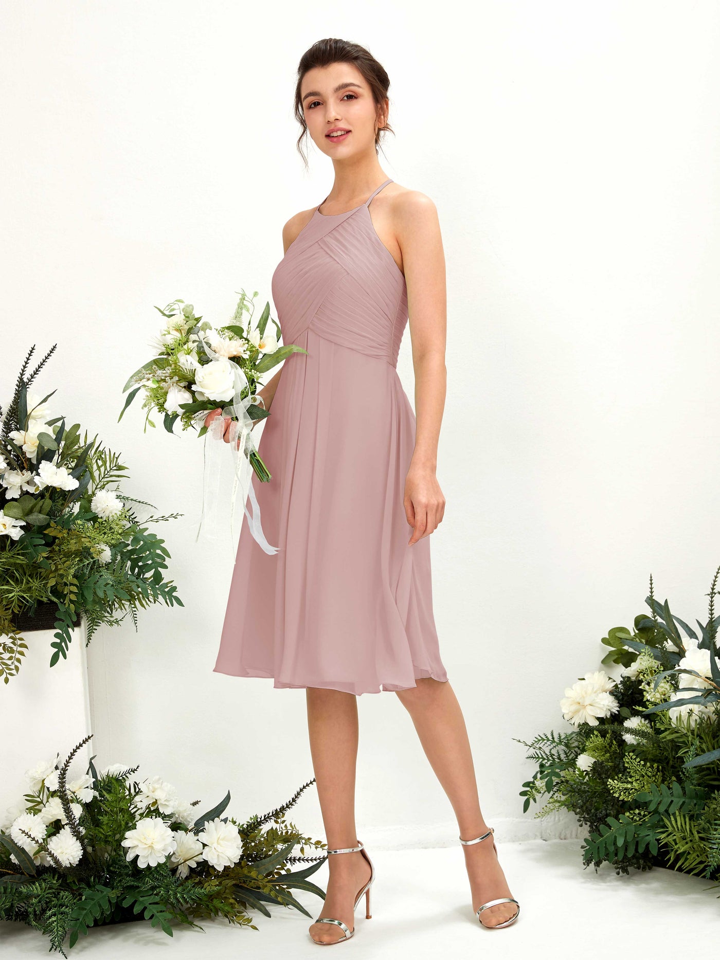 A-line Halter Sleeveless Chiffon Bridesmaid Dress - Dusty Rose (81220409)#color_dusty-rose
