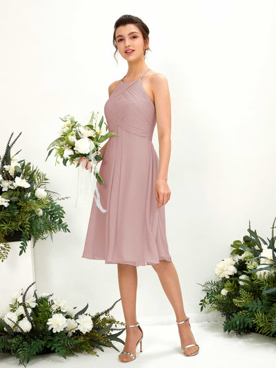 Carlyna Davina A-Line Dusty Rose Bridesmaid Dress Knee-Length Sleeveless Round Neck Dress Front View #color_dusty-rose